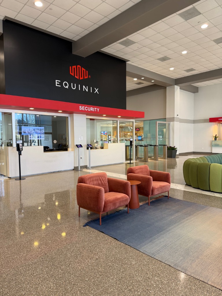 Equinix security desk and lobby entrance at the Dallas Infomart data center facility